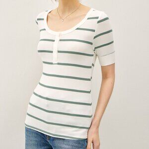 Women's Ivory and Teal Short Sleeve T-shirt Be Cool Size Small NWT